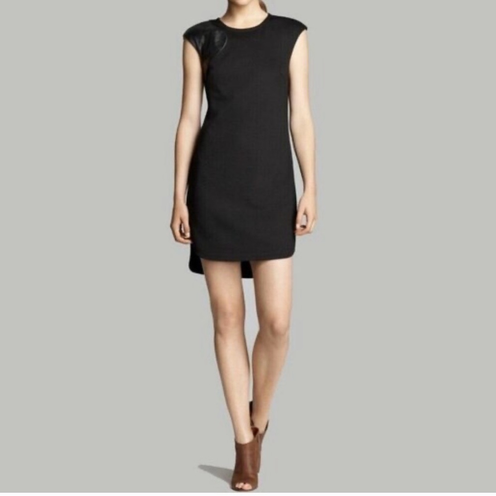 Trina Turk Missy Ponte Sheath Dress w/Leather Trim Black Size 2